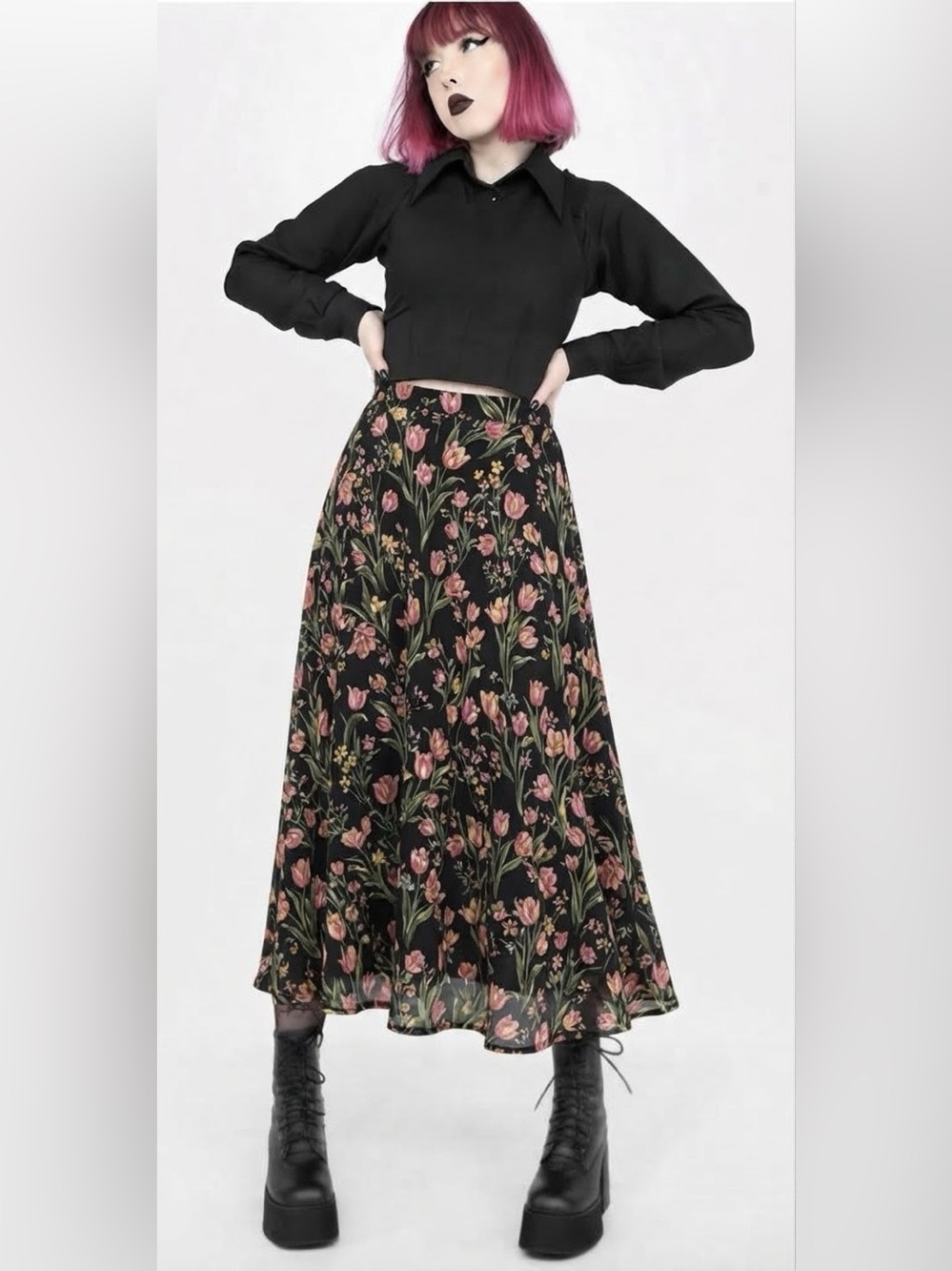 Y2K midi skirt floral flowy lightweight vintage